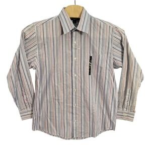 NWOT Metro Exchange Mens Large Striped Button Down Shirt Long Sleeve Blue Red